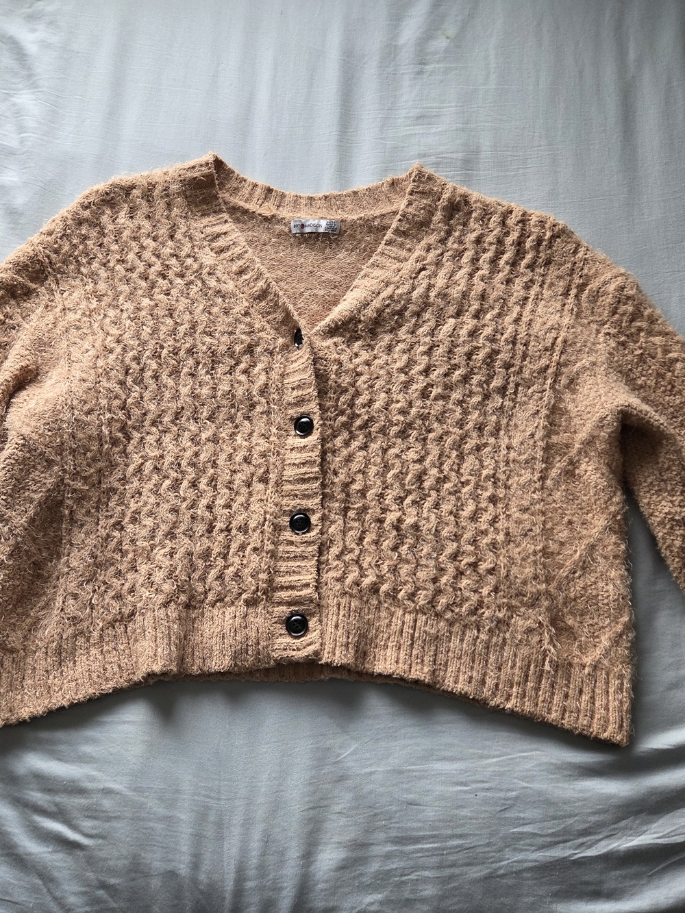 89th & Madison Camel Fuzzy Cable Knit Cropped Cardigan Sz XL